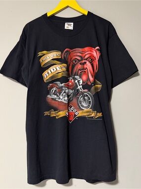 Vintage 90s Red Dog Tennessee River Gold black biker tee Size XL